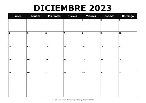 calendario vacio diciembre 2023
